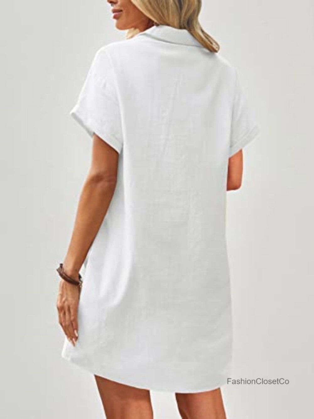 Women's Cotton Shift Dress with Pockets Button Down Short Sleeve Casual - Picture 4 of 6